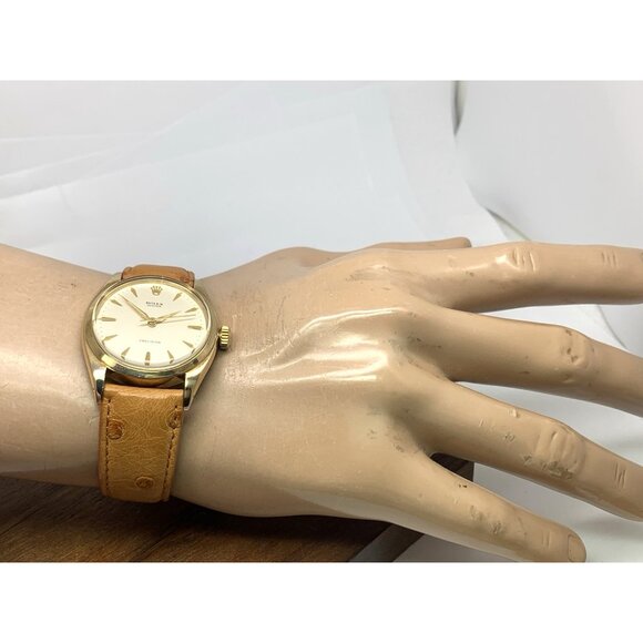 Rolex Oyster Precision Men's Watch 1950's Swiss Mechanical 14k Gold Case 34mm - Picture 3 of 14
